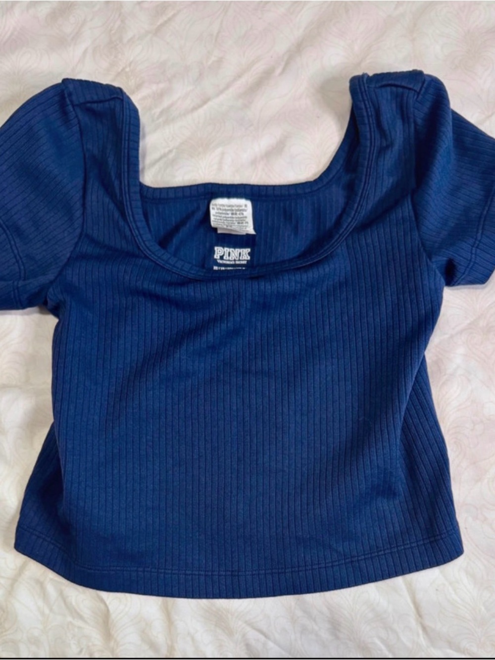Victoria's Secret PINK Ribbed Scoop Neck Crop Top - Navy